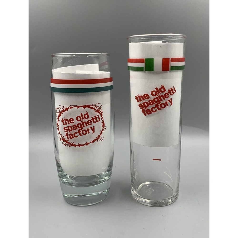 Two (2) Vintage The Old Spaghetti Factory Drinking Glasses Italian Restaurant‎